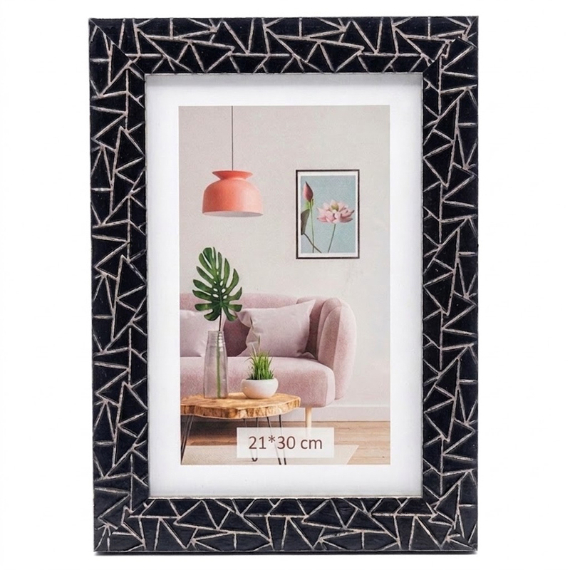 Рамка 21*30/19 SA (тиснення абстракція, чорна з сірим, з ніжкою)
